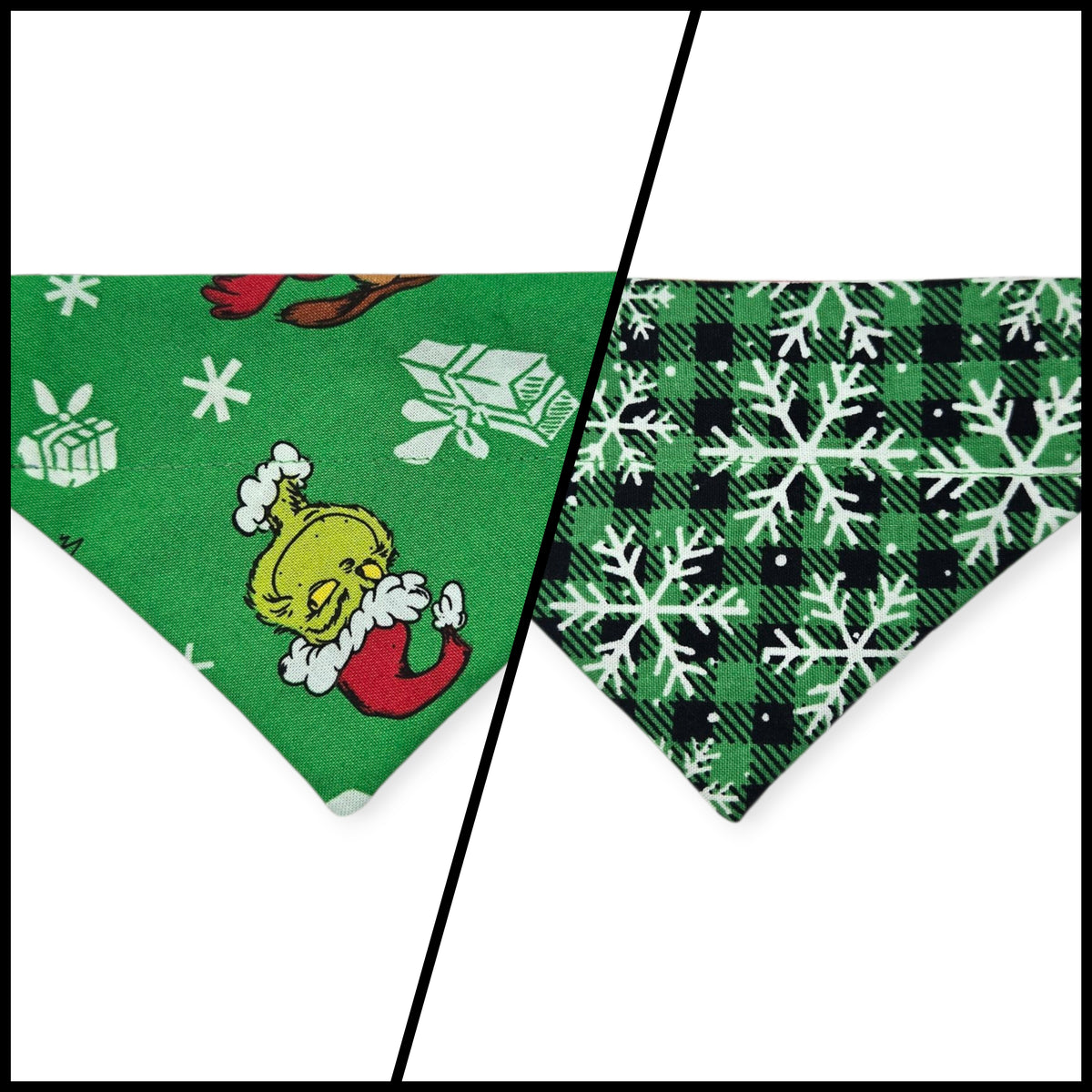 Green Grouchy/Buffalo Plaid Snowflakes Reversible Slide-on Bandana (X-Small)
