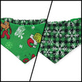 Green Grouchy/Buffalo Plaid Snowflakes Reversible Slip-on Scrunchie Bandana (Medium)