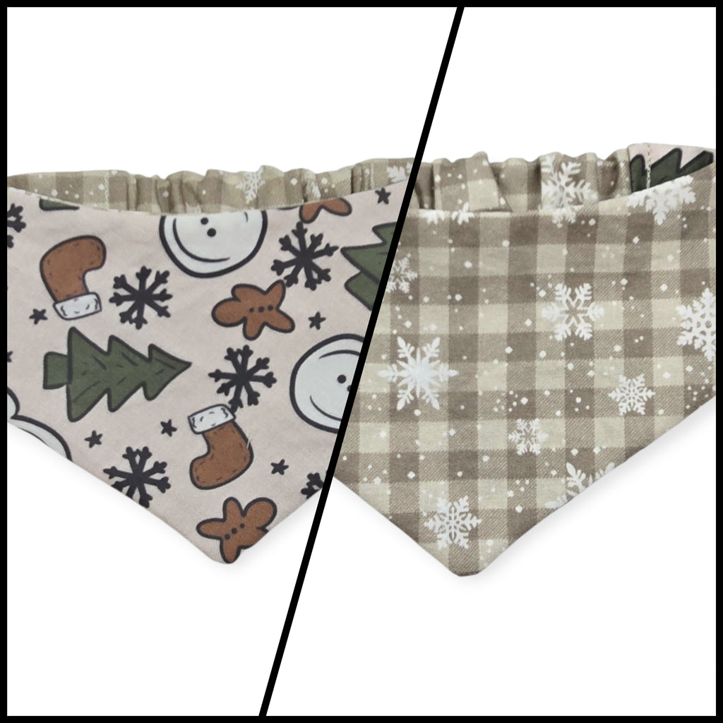 Boho Snowmen/Falling Snowflakes Reversible Slip-on Scrunchie Bandana (X-Small/Small)