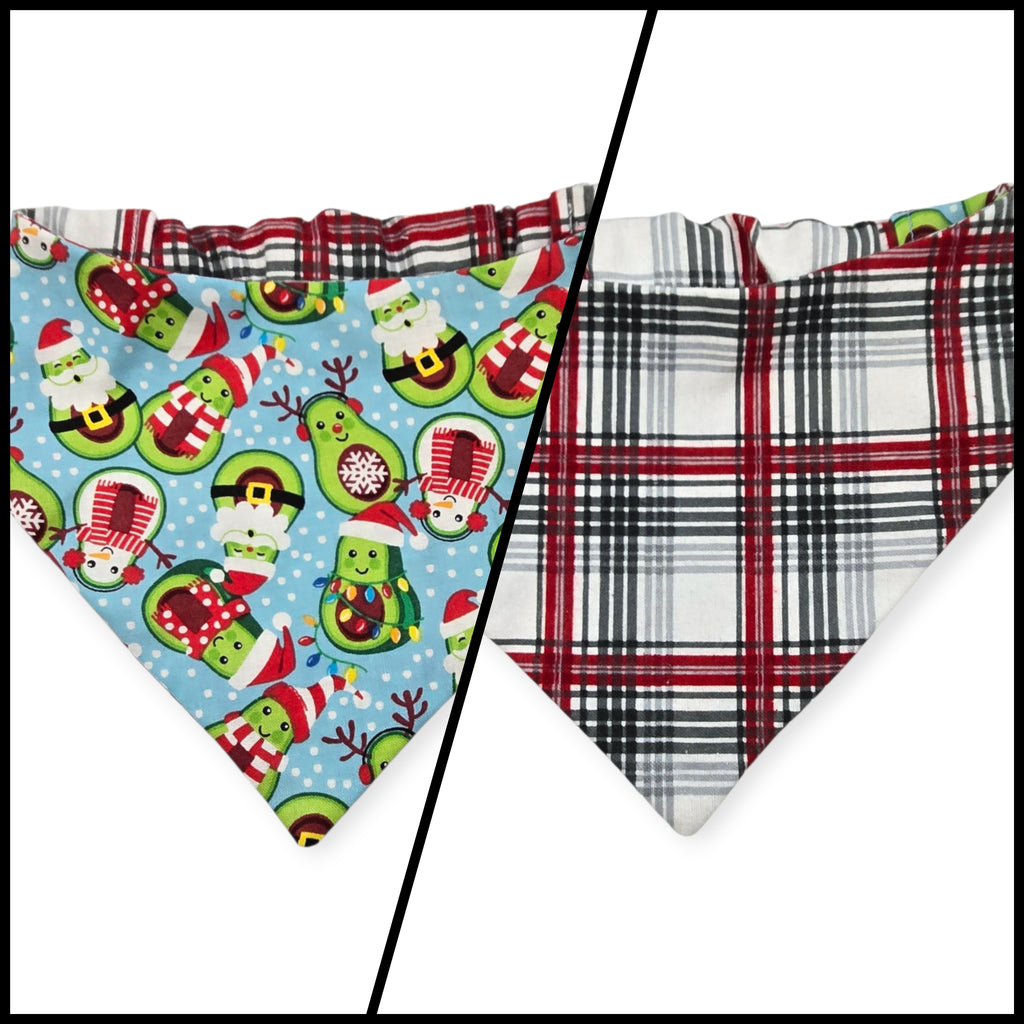 Avocado Christmas/Gray Red Cream Plaid Reversible Slip-on Scrunchie Bandana (Large/X-Large)