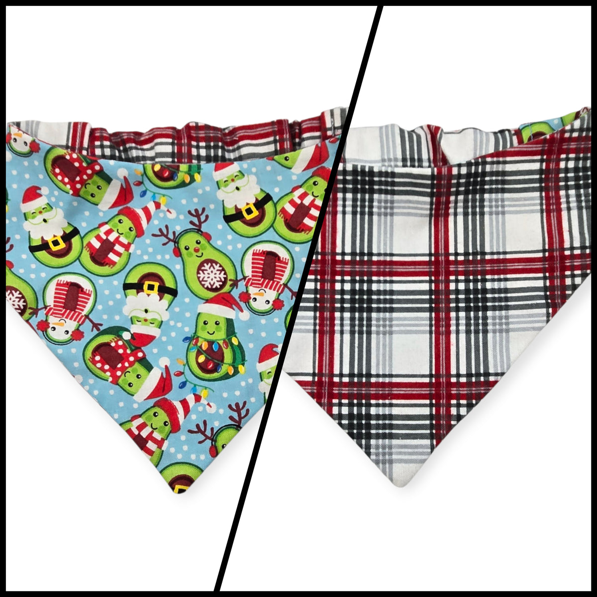 Avocado Christmas/Gray Red Cream Plaid Reversible Slip-on Scrunchie Bandana (Large/X-Large)
