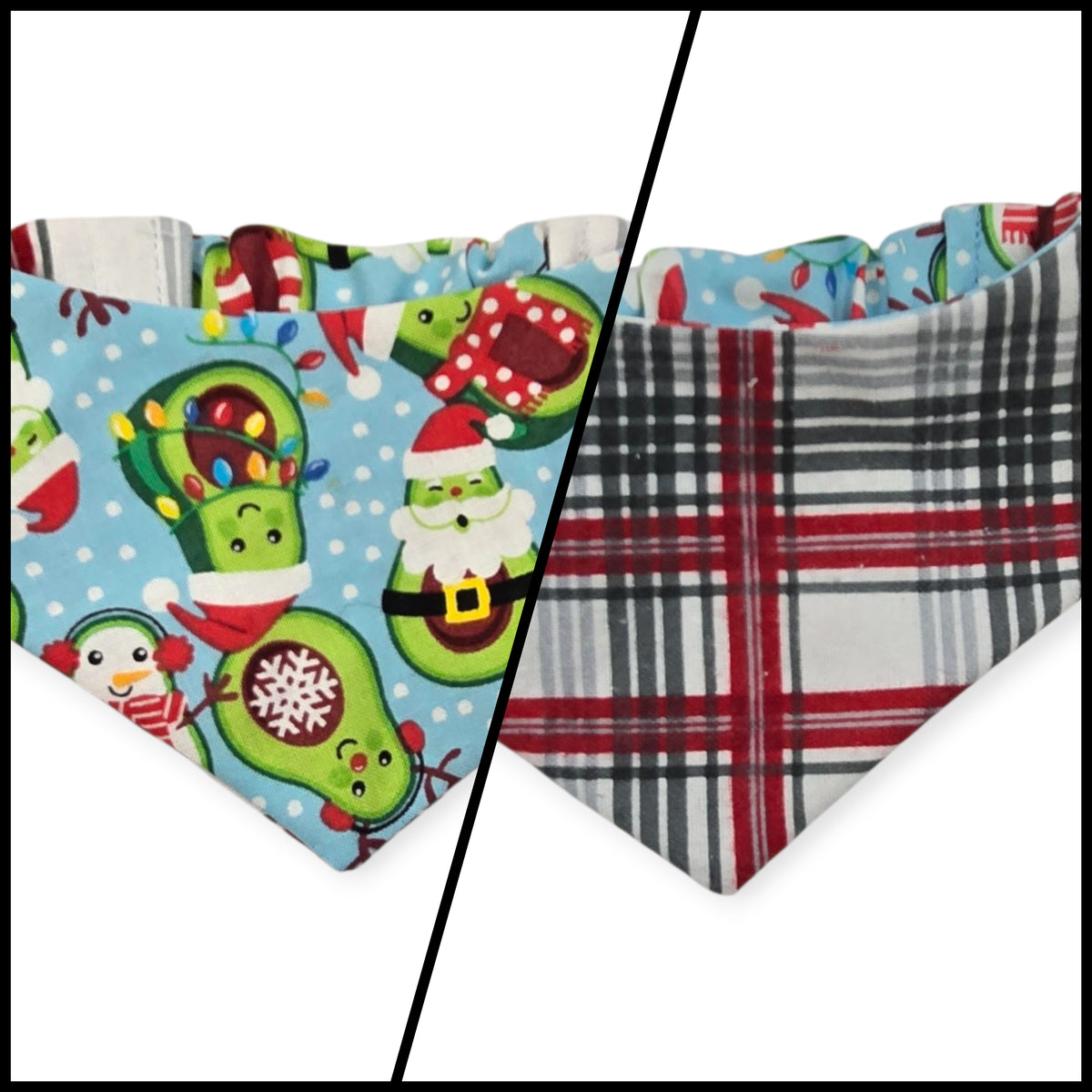 Avocado Christmas/Gray Red Cream Plaid Reversible Slip-on Scrunchie Bandana (X-Small)