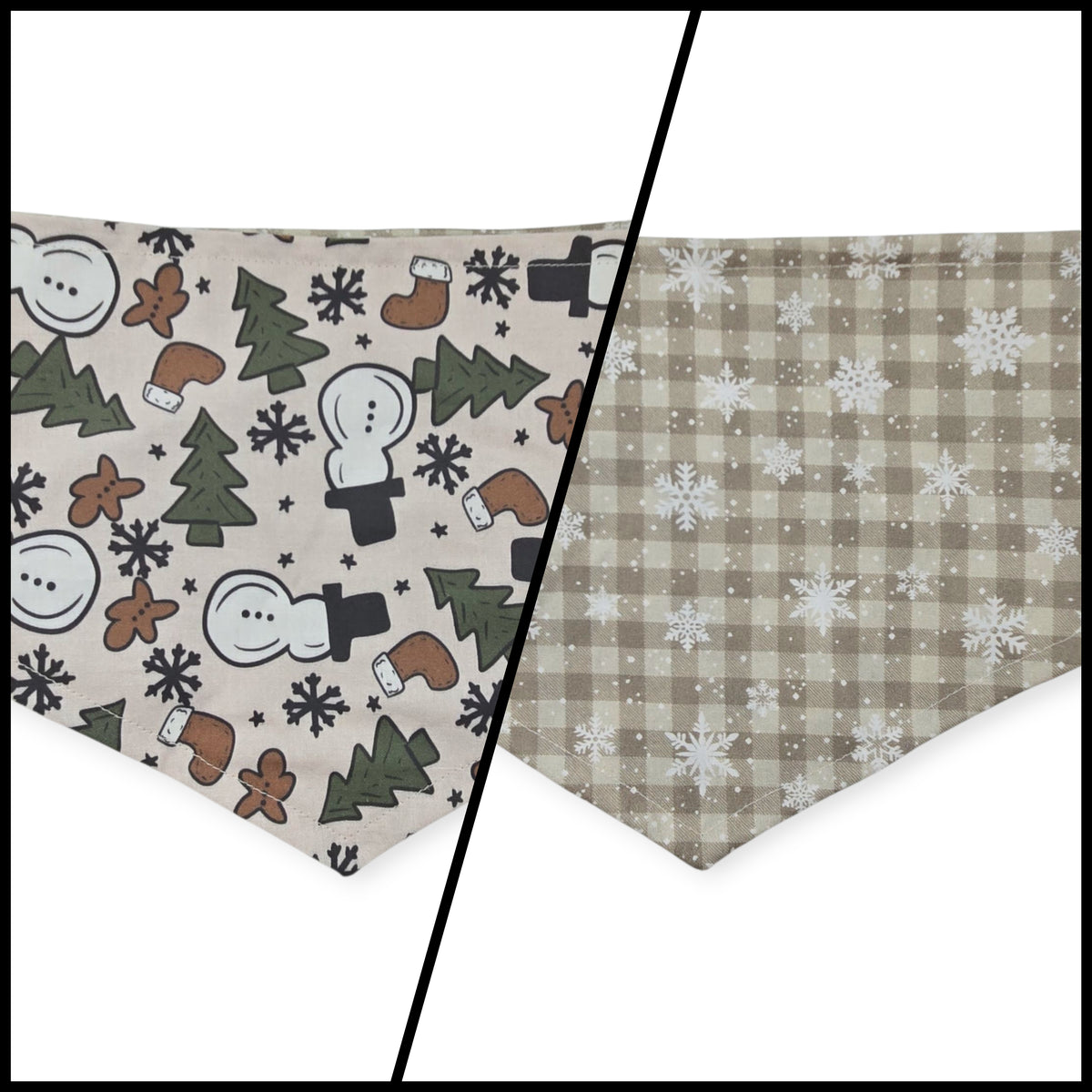 Boho Snowmen/Falling Snowflakes Tie-on Bandana (Large)