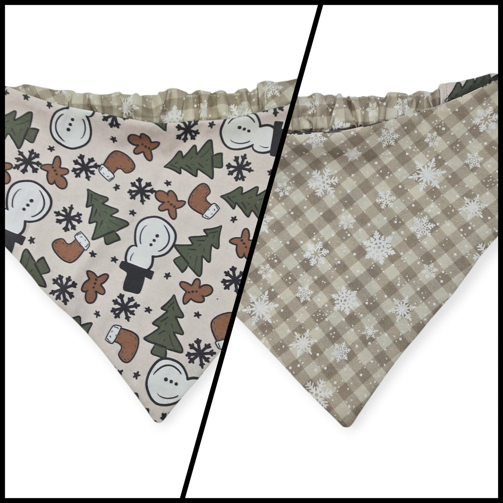 Boho Snowmen/Falling Snowflakes Reversible Slip-on Scrunchie Bandana (Large)