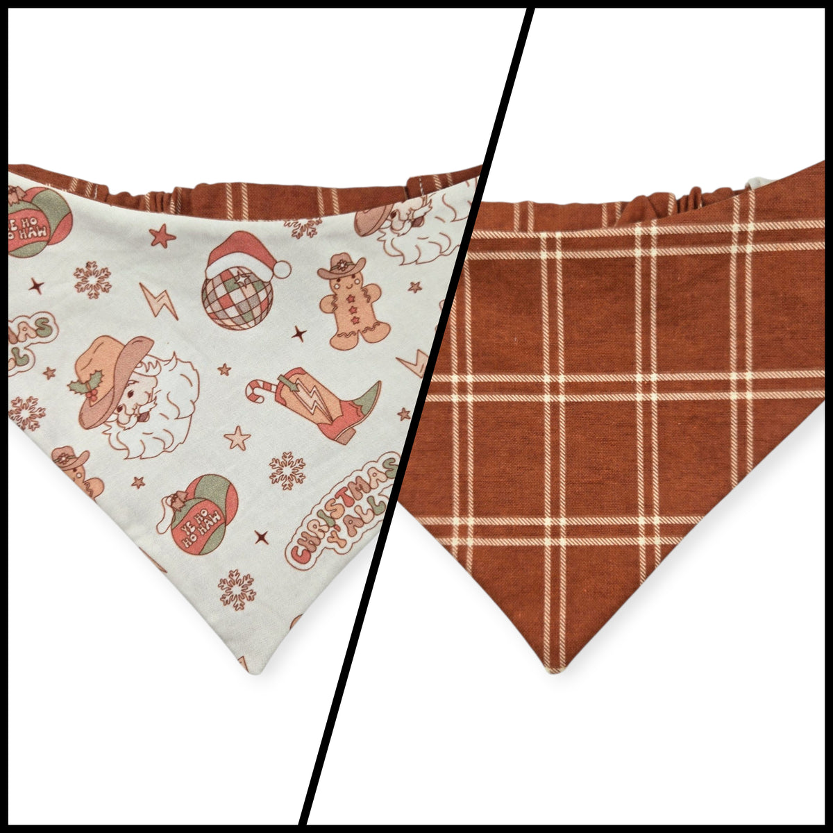 Christmas Ya'll/Rust Fall Plaid Reversible Slip-on Scrunchie Bandana (Large/X-Large)