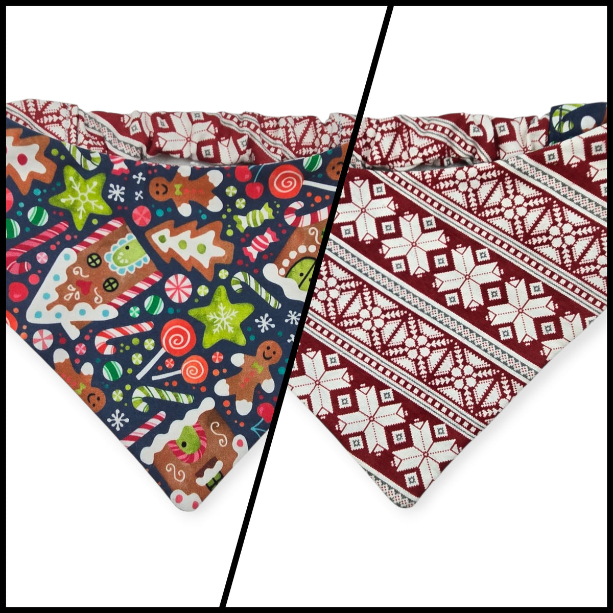 Gingerbread Houses/Nordic Winter Reversible Slip-on Scrunchie Bandana (Large)