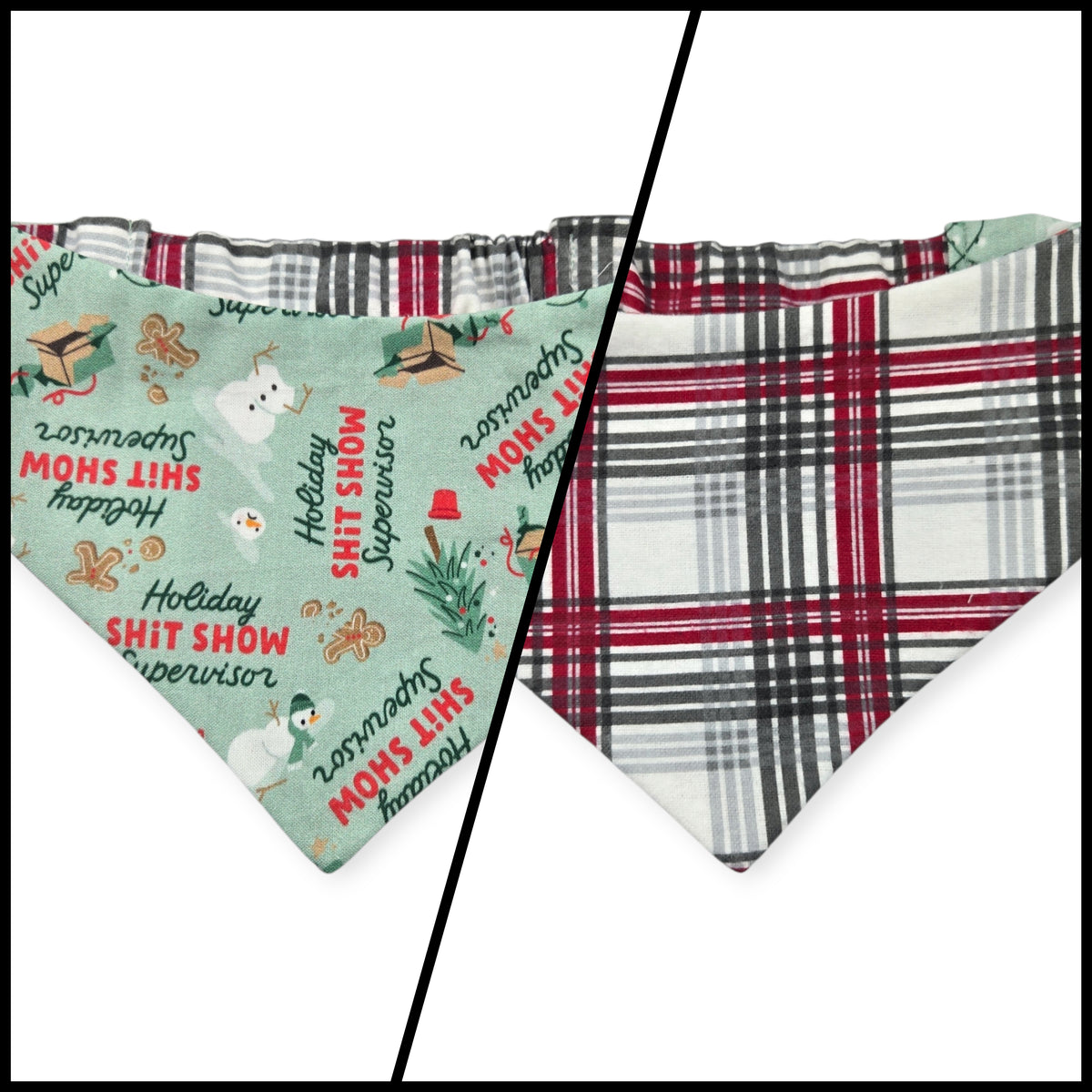 Shit Show Supervisor/Gray Red Cream Plaid Reversible Slip-on Scrunchie Bandana (Medium/Large)
