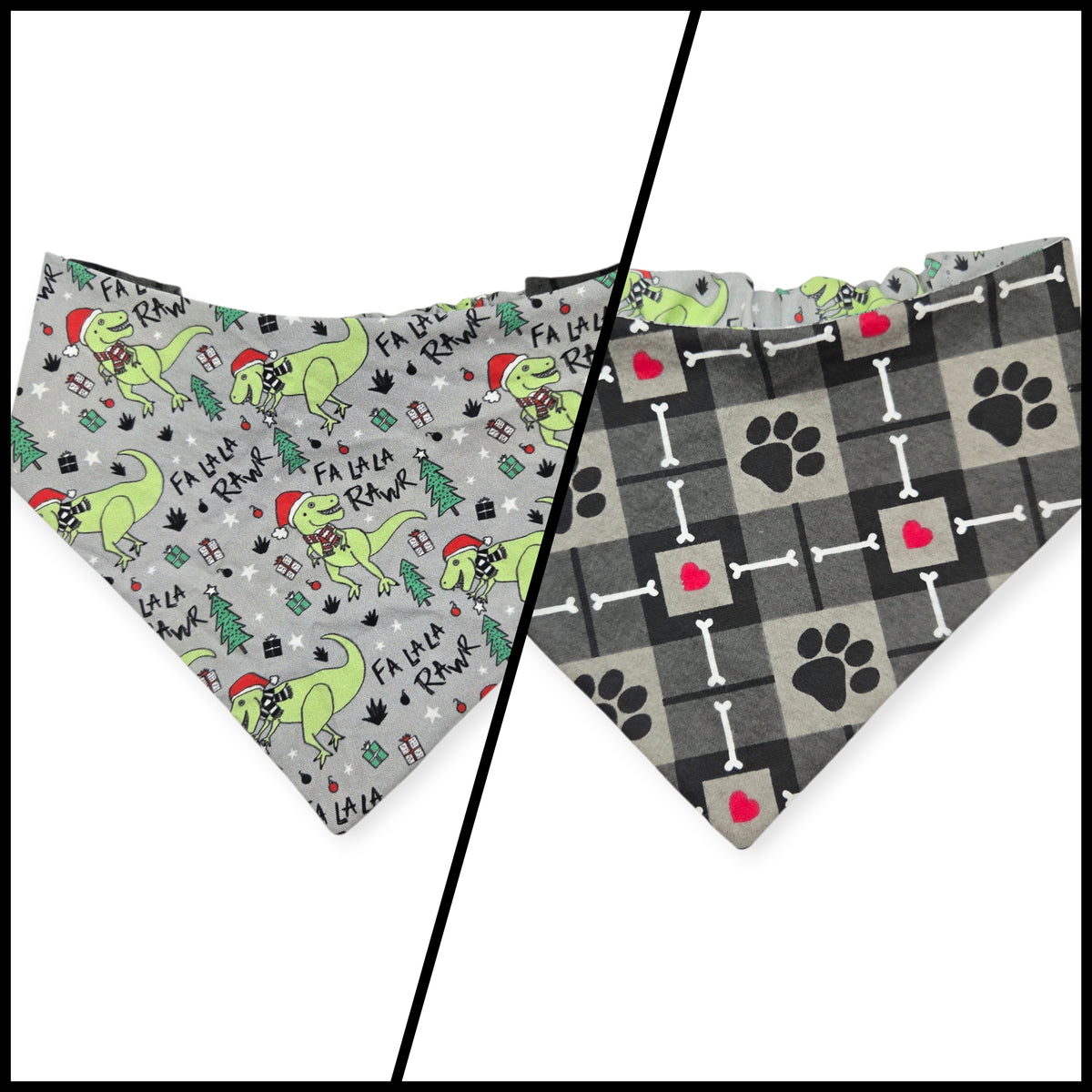Fa La La RAWR/Gray Paws Plaid Reversible Slip-on Scrunchie Bandana (Medium)