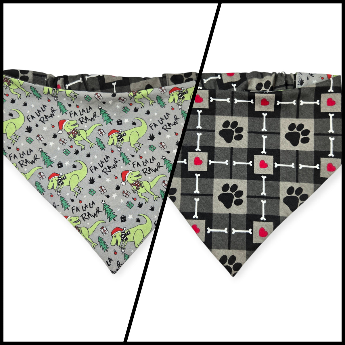 Fa La La RAWR/Gray Paws Plaid Reversible Slip-on Scrunchie Bandana (Large)