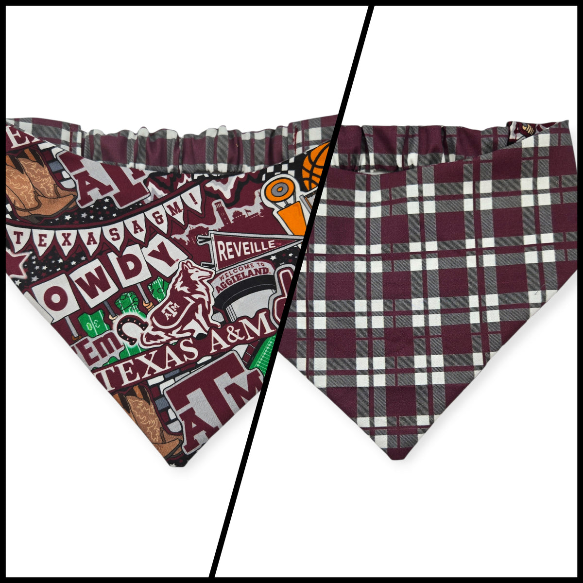 A&M Doodles/Maroon Plaid Reversible Slip-on Scrunchie Bandana (Large/X-Large)
