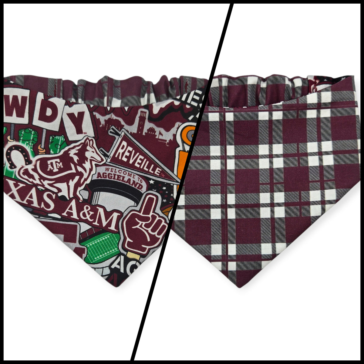 A&M Doodles/Maroon Plaid Reversible Slip-on Scrunchie Bandana (Medium/Large)