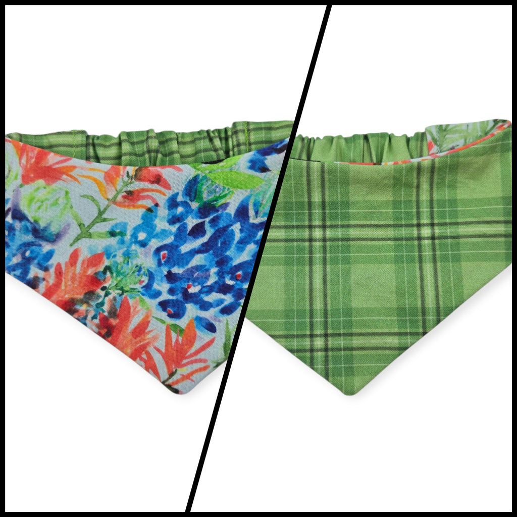 Indian Paintbrush & Bluebonnet/Green Plaid Slip-on Scrunchie Bandana (X-Small/Small)