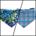 Wild Blossoms on Navy/ Purple & Blue Plaid Reversible Slip-on Scrunchie Bandana (Small)