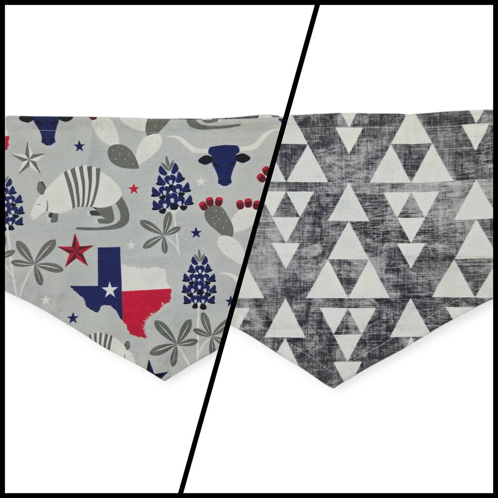 Symbols of Texas/Stacked Onyx Triangles Reversible Tie-on Bandana (Small)