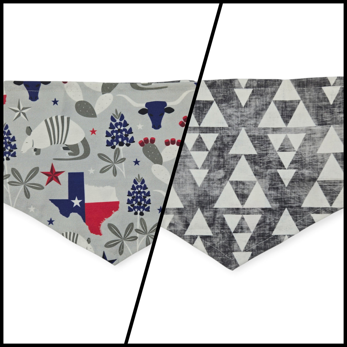 Symbols of Texas/Stacked Onyx Triangles Reversible Tie-on Bandana (Medium)
