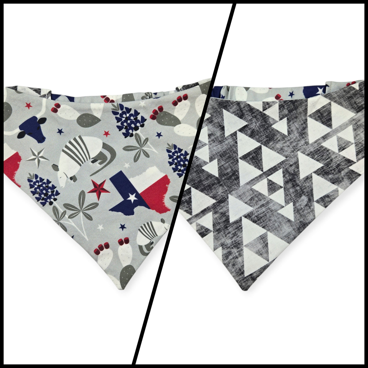 Symbols of Texas/Stacked Onyx Triangles Reversible Slip-on Scrunchie Bandana (Large)