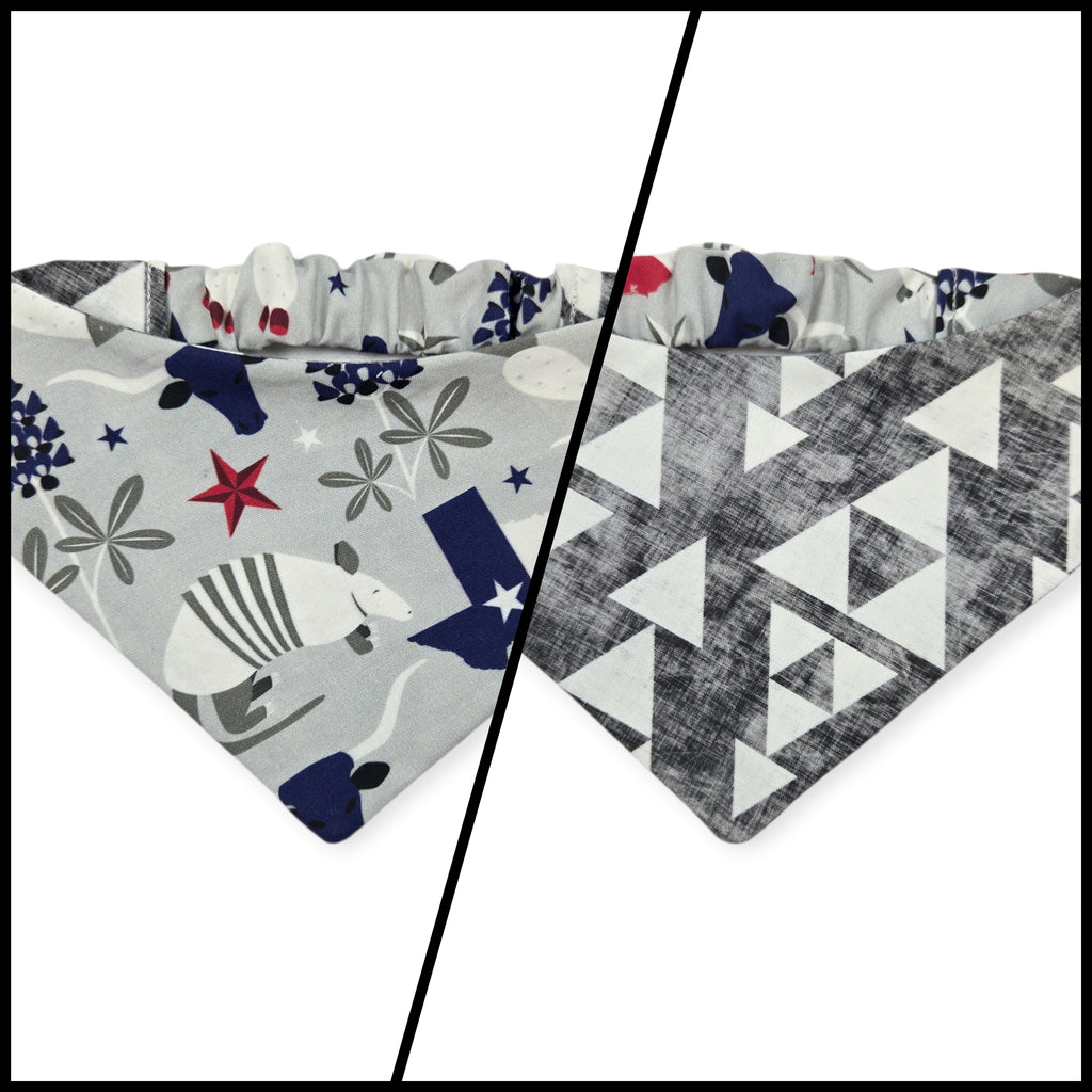 Symbols of Texas/Stacked Onyx Triangles Reversible Slip-on Scrunchie Bandana (Small)