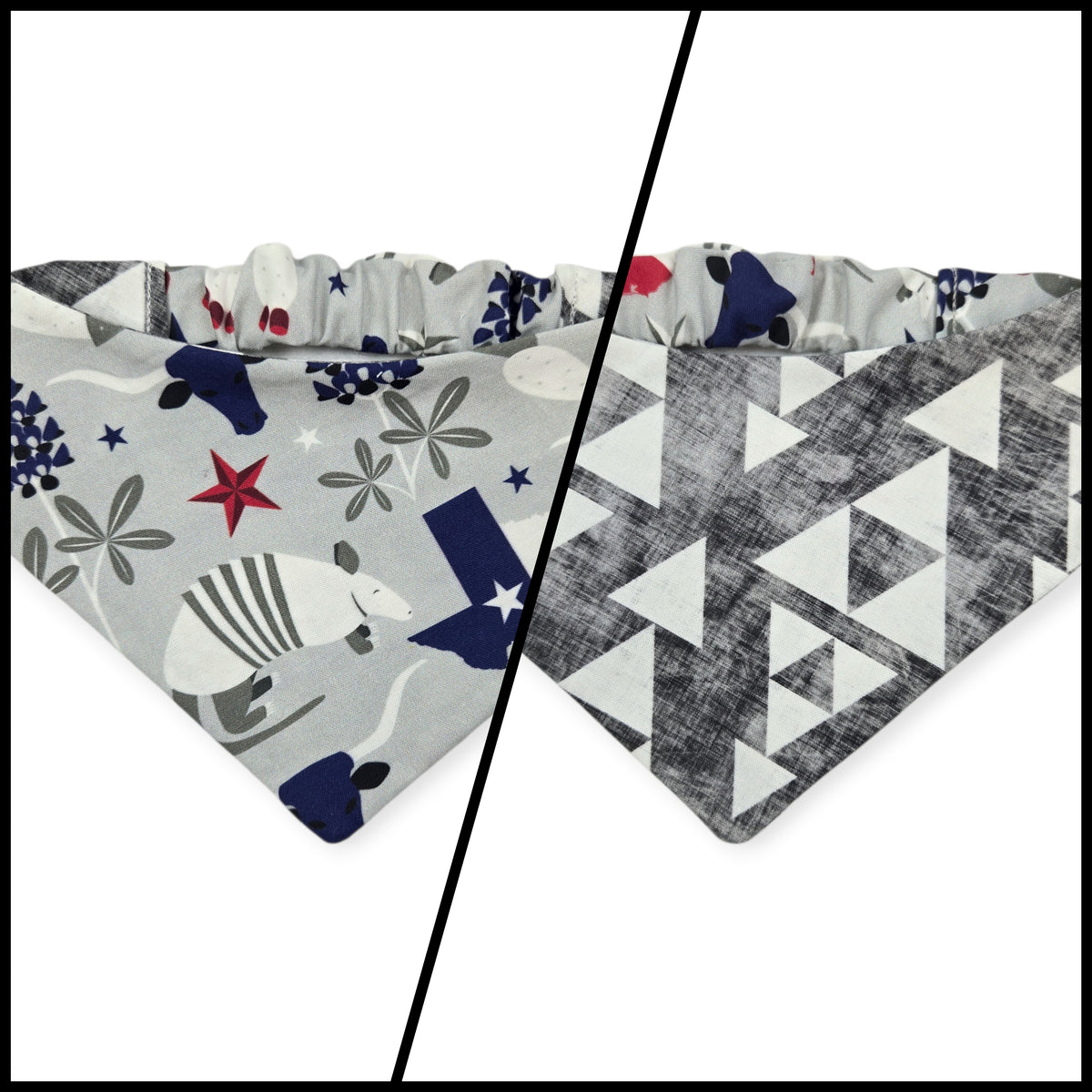 Symbols of Texas/Stacked Onyx Triangles Reversible Slip-on Scrunchie Bandana (Small)