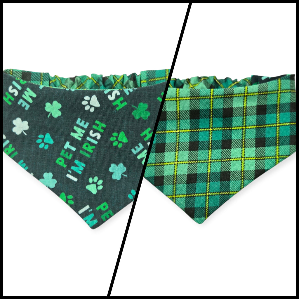 Pet Me I'm Irish/Green Plaid Slip-on Scrunchie Bandana (X-Small)