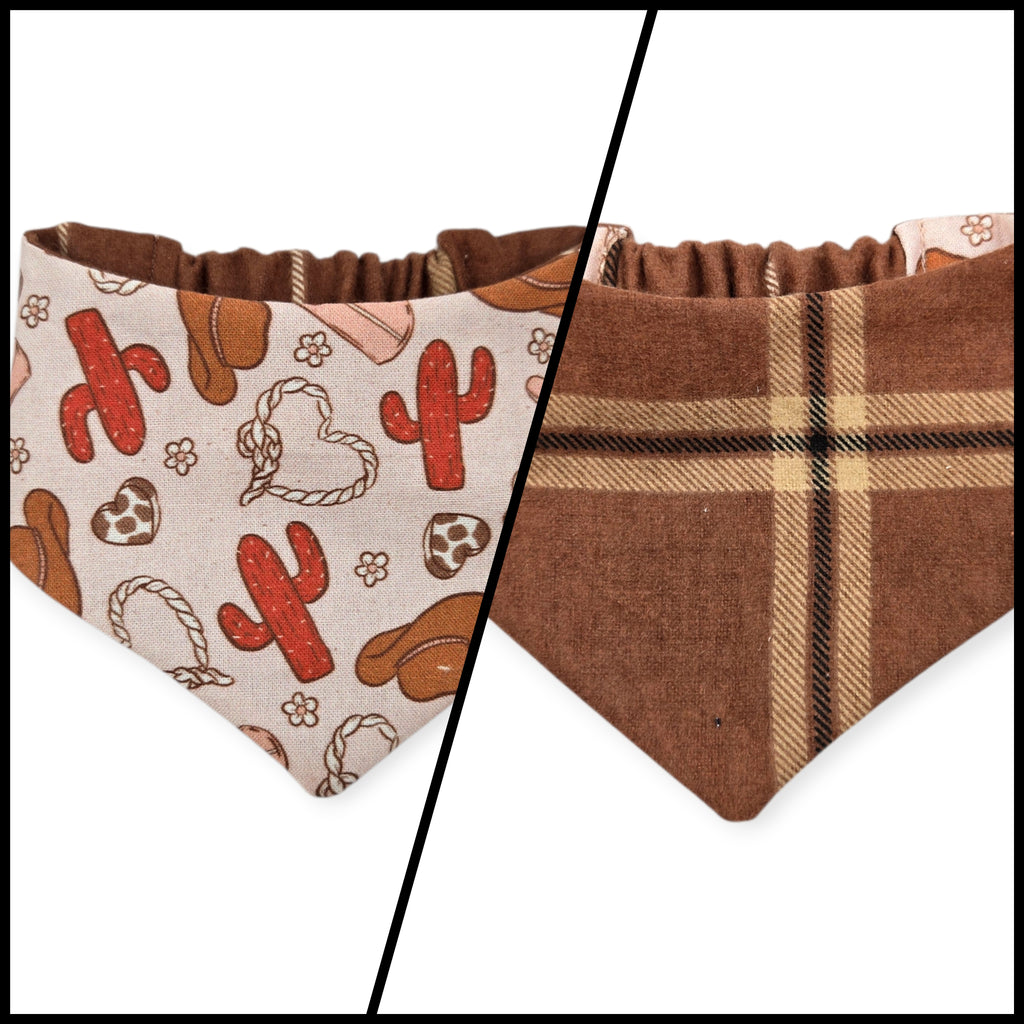 Western Valentines/Brown Plaid Slip-on Scrunchie Bandana (Small)