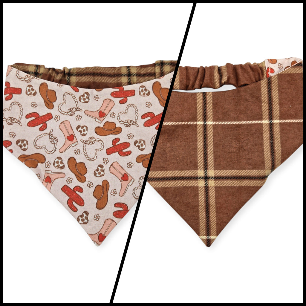 Western Valentines/Brown Plaid Slip-on Scrunchie Bandana (Medium/Large)