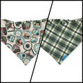 Dog Camping Adventures/Green Plaid Reversible Slip-on Scrunchie Bandana (Large/X-Large)