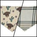 Highland Cow & Saguaro/Cream & Green Plaid Reversible Tie-on Bandana (Large)