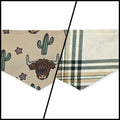 Highland Cow & Saguaro/Cream & Green Plaid Reversible Tie-on Bandana (Medium)
