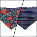 Red Poppies on Midnight Blue/Blue Pinstripe Reversible Slip-on Scrunchie Bandana (Small)