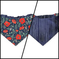 Red Poppies on Midnight Blue/Blue Pinstripe Reversible Slip-on Scrunchie Bandana (Medium/Large)