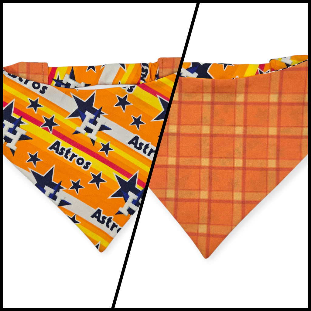 Astros/ Orange Plaid Slip-on Scrunchie Bandana (Large/X-Large)