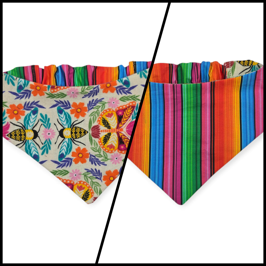 Crazy Butterflies/Serape Reversible Slip-on Scrunchie Bandana (X-Small/Small)