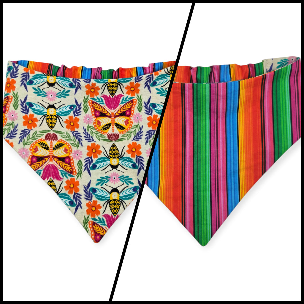 Crazy Butterflies/Serape Reversible Slip-on Scrunchie Bandana (Large)