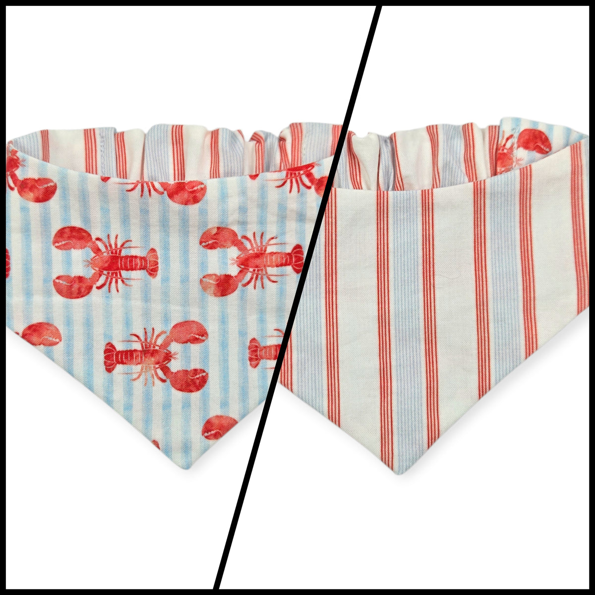 Crawfish on Stripes/Red & Blue Stripes Reversible Slip-on Scrunchie Bandana (Small)
