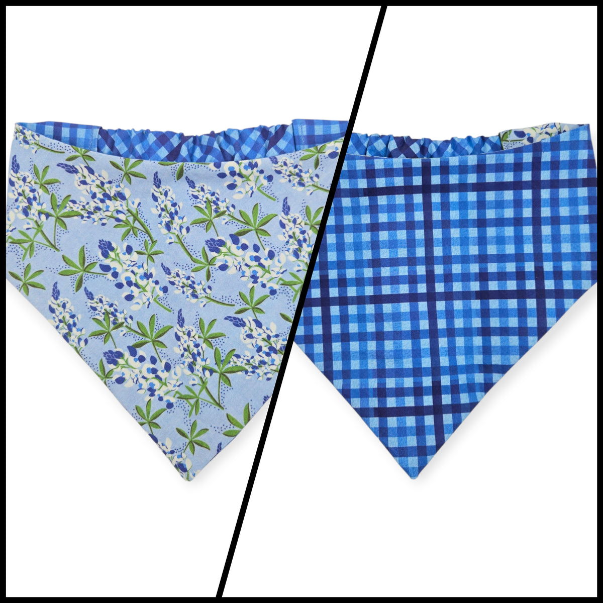 Cottagecore Bluebonnet/Blue Diagonal Plaid Reversible Slip-on Scrunchie Bandana (X-Large)