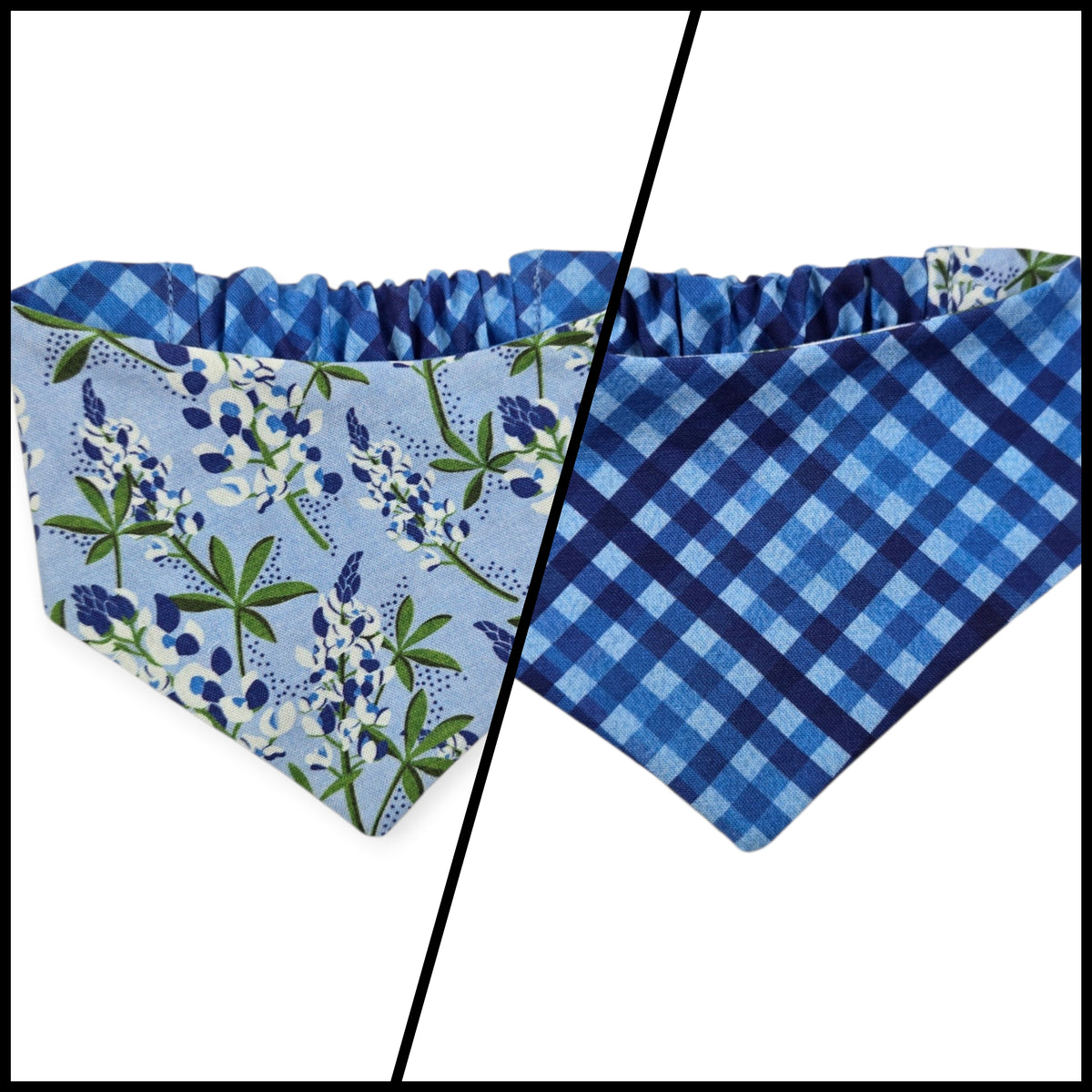 Cottagecore Bluebonnet/Blue Diagonal Plaid Reversible Slip-on Scrunchie Bandana (X-Small/Small)
