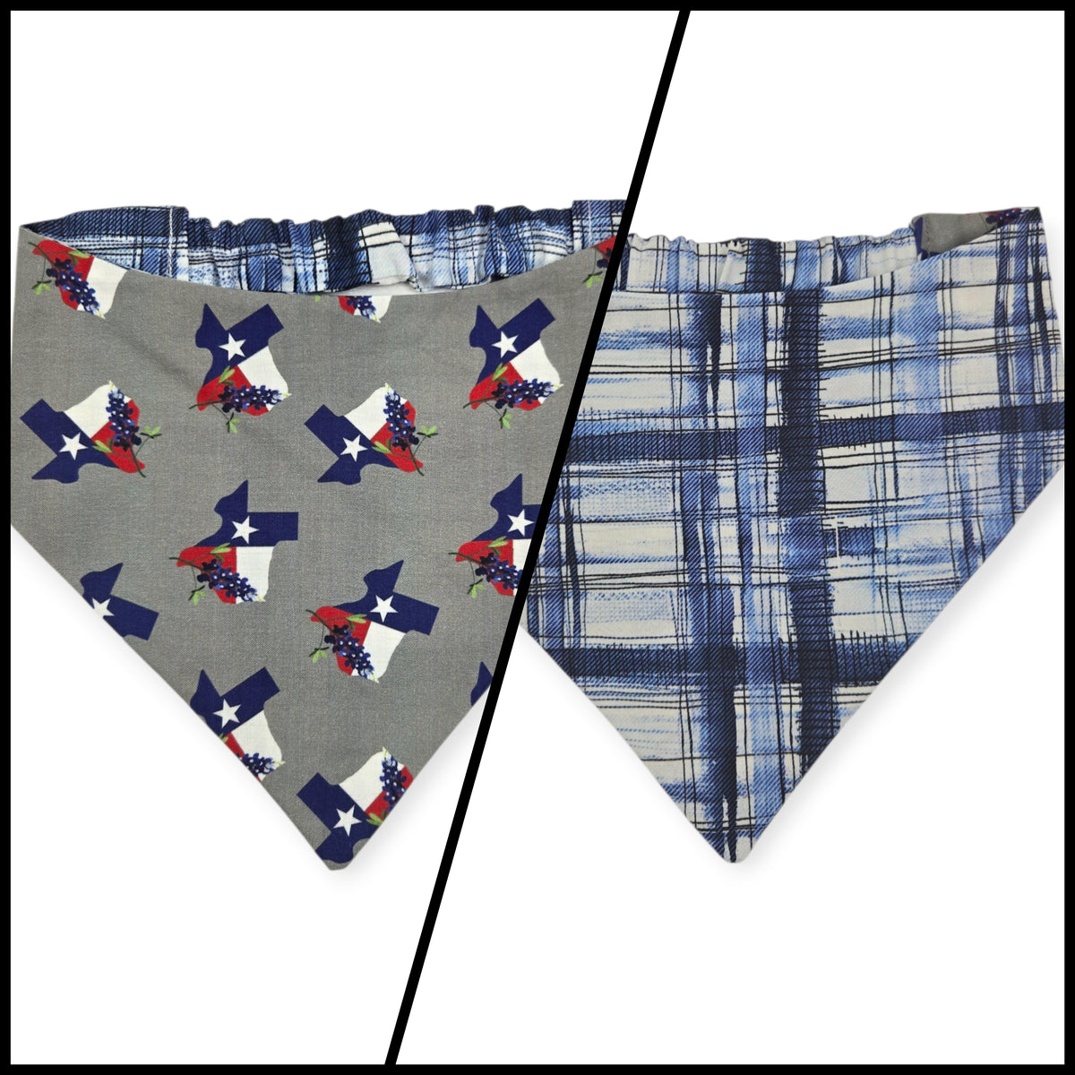 Texas Bluebonnet/Denim Tartan Plaid Reversible Slip-on Scrunchie Bandana (Large)