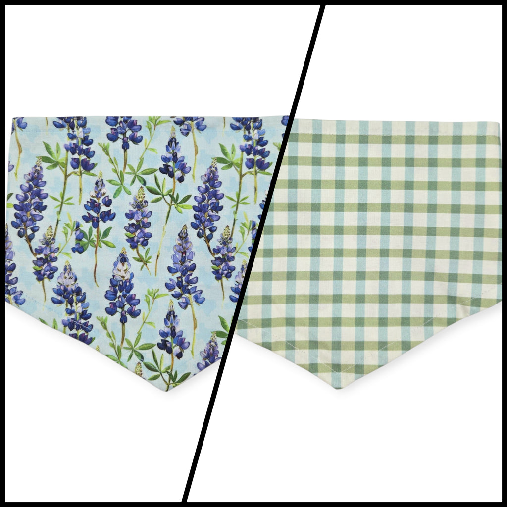 Bluebonnet & Texas/Multi Green Plaid Reversible Tie-on Bandana (Large)