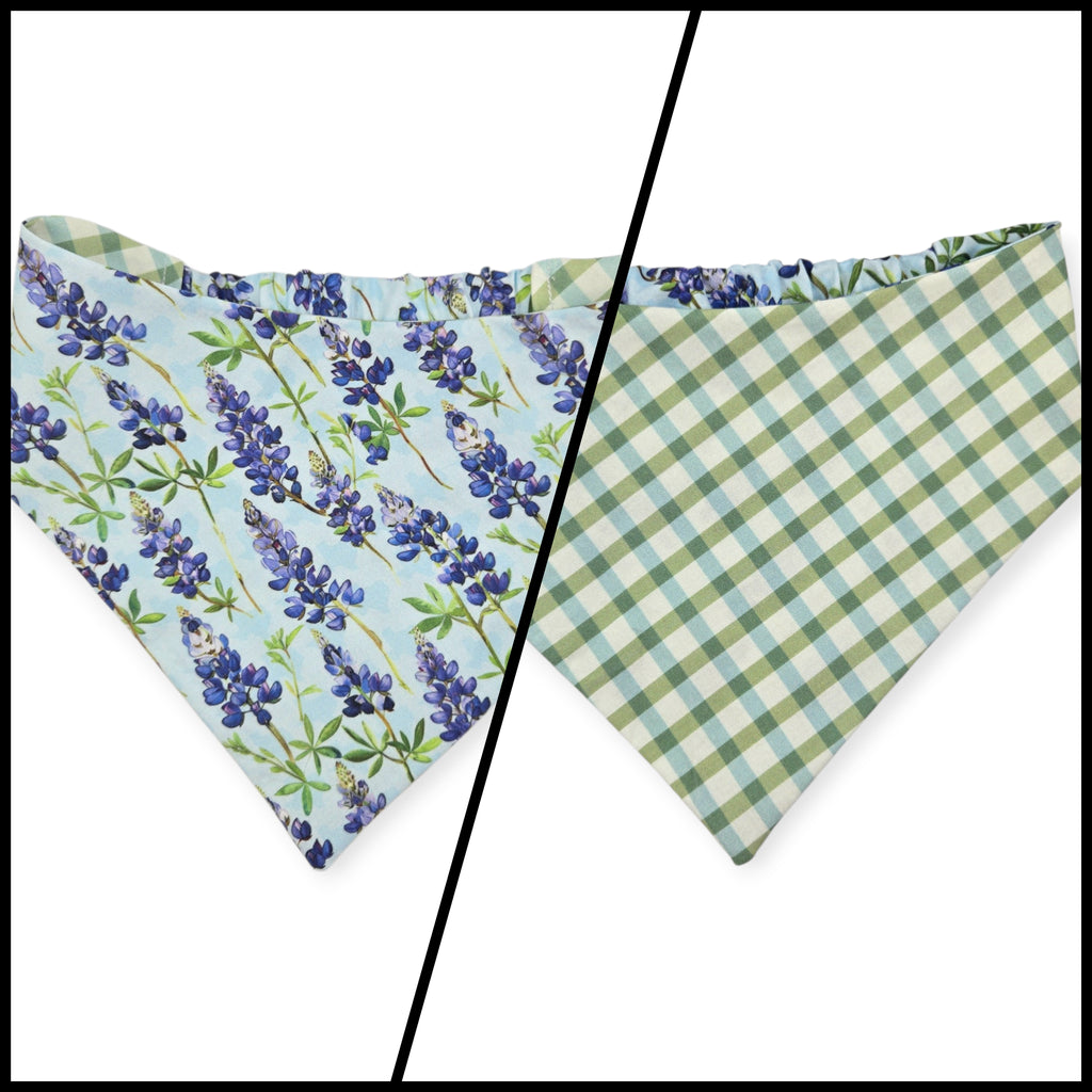 Bluebonnet & Texas/Multi Green Plaid Reversible Slip-on Scrunchie Bandana (Large)
