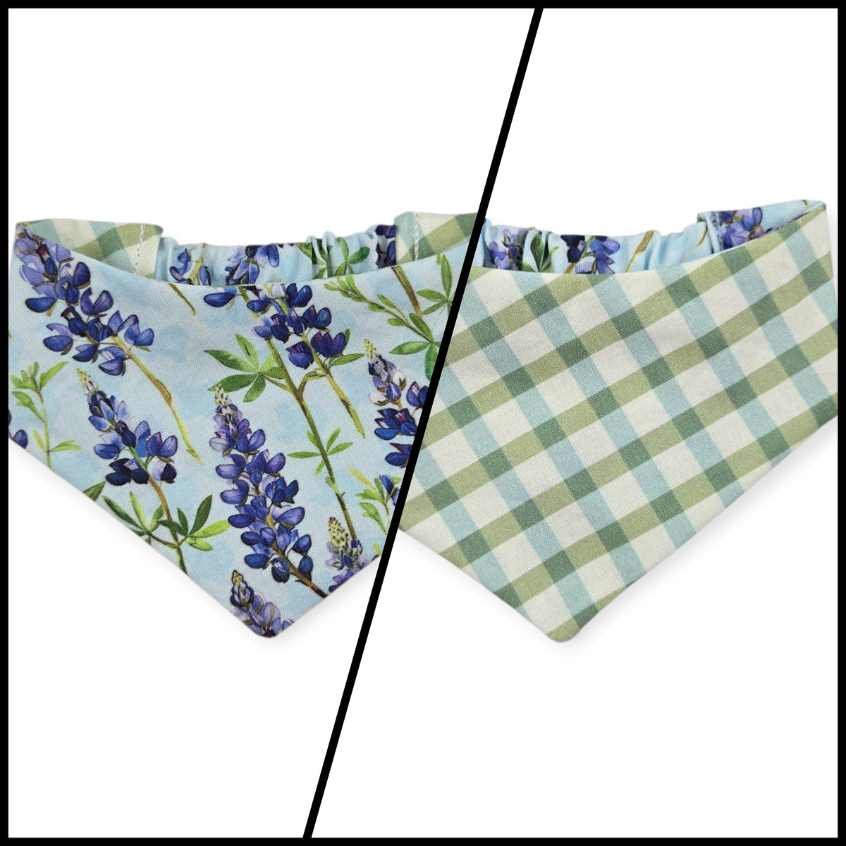 Bluebonnet  & Texas/Multi Green Plaid Reversible Slip-on Scrunchie Bandana (X-Small/Small)