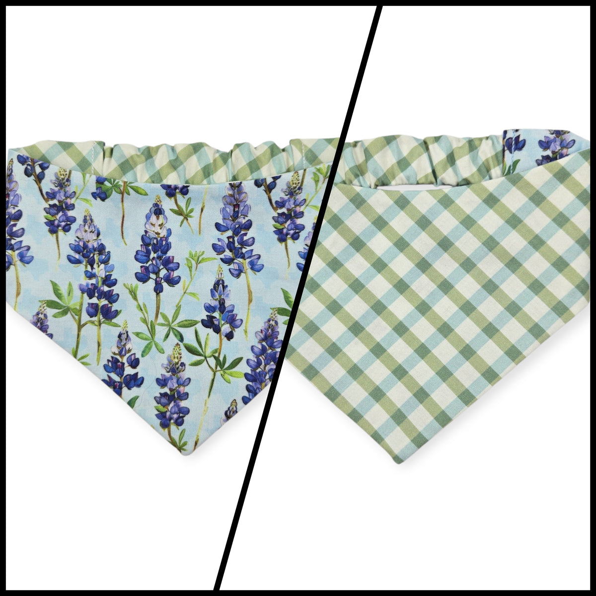 Bluebonnet & Texas/Multi Green Plaid Reversible Slip-on Scrunchie Bandana (Small/Medium)