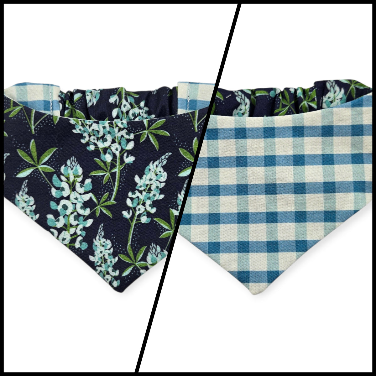 Cottagecore Bluebonnet/Blue Spring Plaid Reversible Slip-on Scrunchie Bandana (Medium)