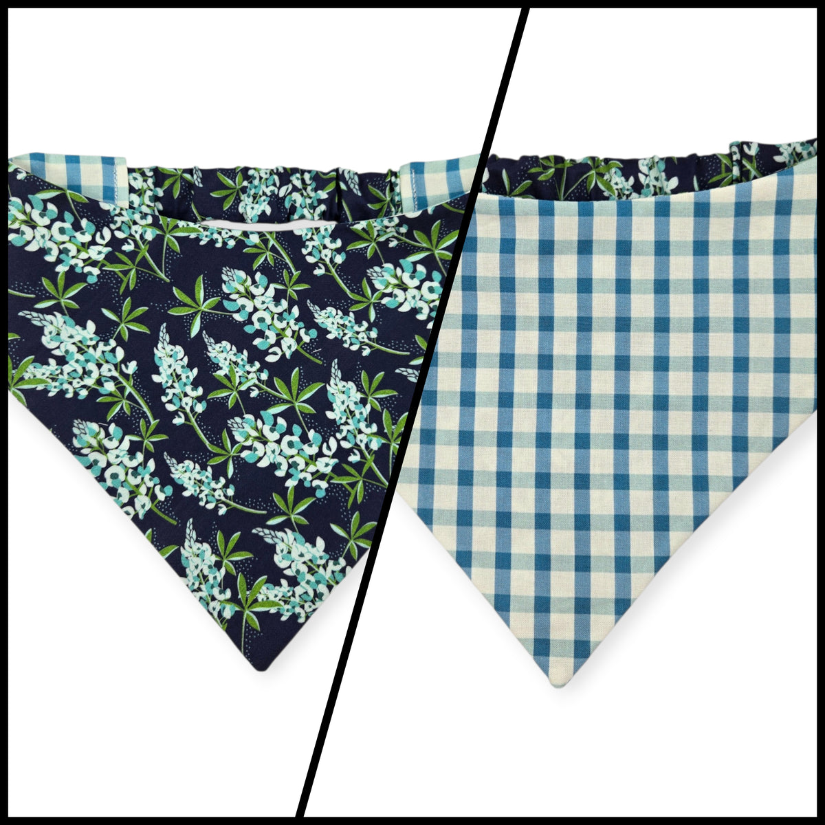 Cottagecore Bluebonnet/Blue Spring Plaid Reversible Slip-on Scrunchie Bandana (Medium/Large)