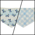 Texas Shaped Bluebonnet/Blue Watercolor Plaid Reversible Tie-on Bandana (Small)