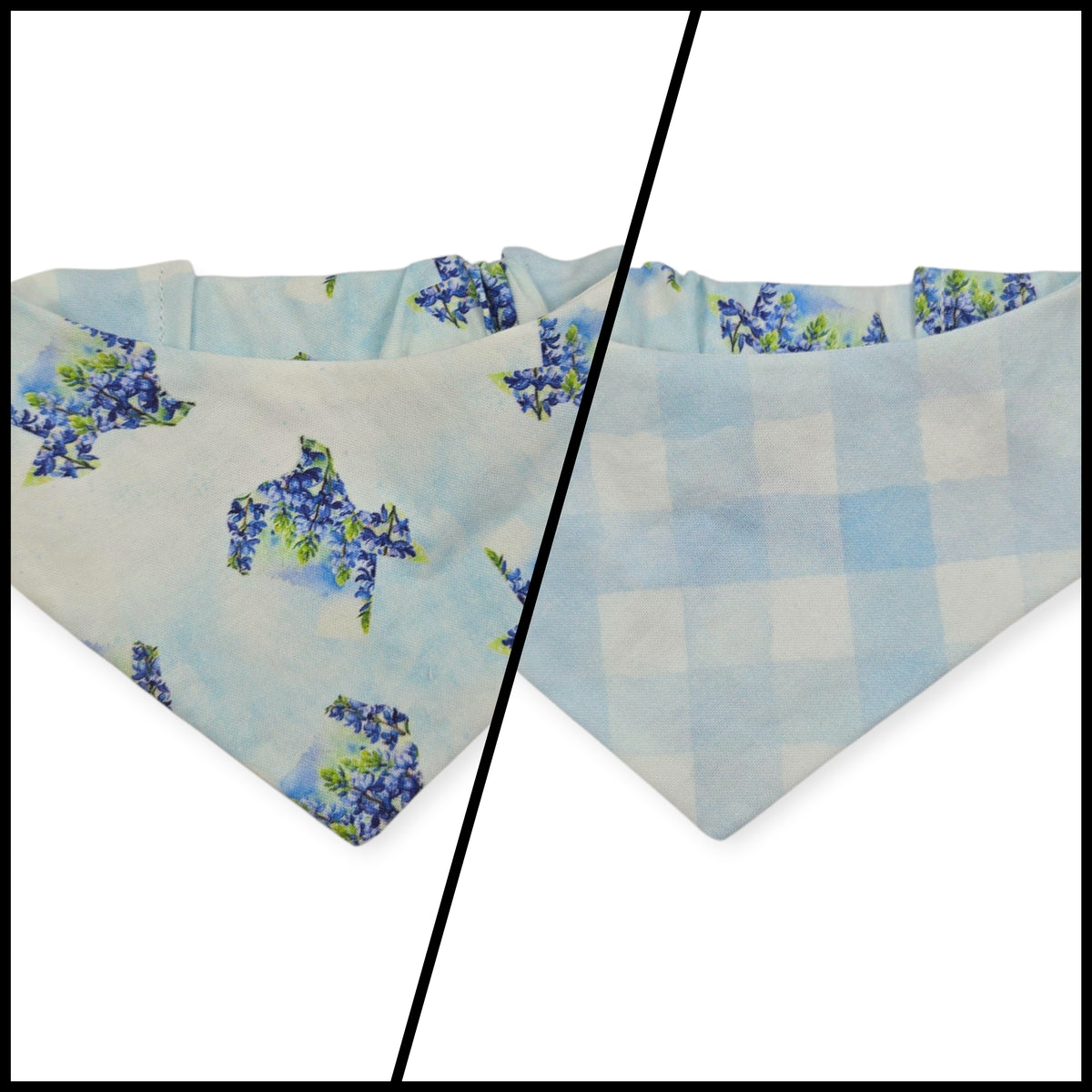 Texas Shaped Bluebonnet/Blue Watercolor Plaid Reversible Slip-on Scrunchie Bandana (X-Small/Small)