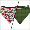 Red Poppy Block Print/Dark Olive Plaid Reversible Slip-on Scrunchie Bandana (Large)