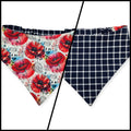 Watercolor Poppy/Navy Windowpane Plaid Reversible Slip-on Scrunchie Bandana (Large)