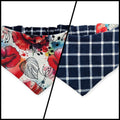 Watercolor Poppy/Navy Windowpane Plaid Reversible Slip-on Scrunchie Bandana (Small)