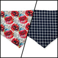 Watercolor Poppy/Navy Windowpane Plaid Reversible Tie-on Bandana (Large)