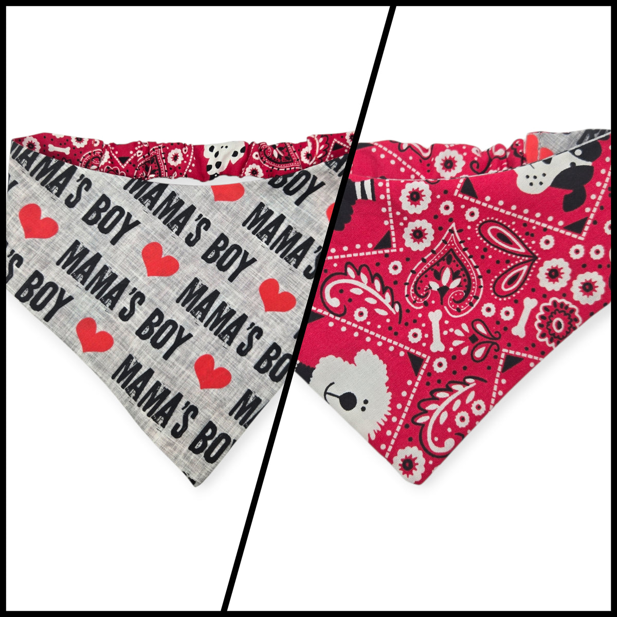 Mama's Boy/Red Paisley Reversible Slip-on Scrunchie Bandana (Medium)